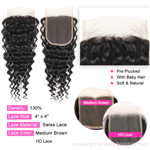 Uniky Deep Wave Human Hair Bundles With Closure Hair Extensions Brazilian Virgin Hair Weave Bundles